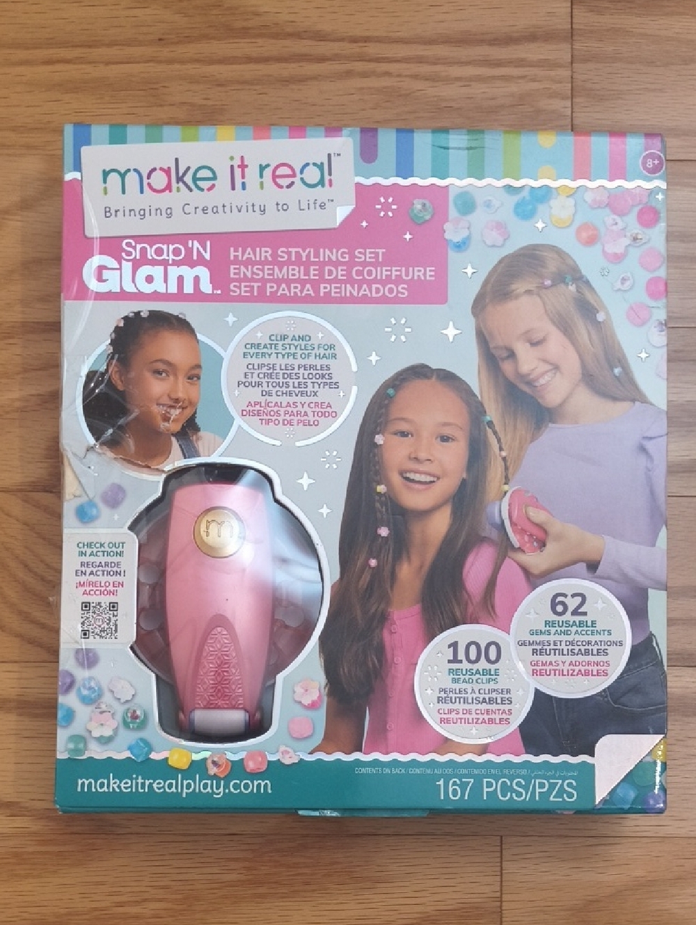 make it real Snap 'N Glam Hair Styling Set Ages 8+ NWT-Open Box